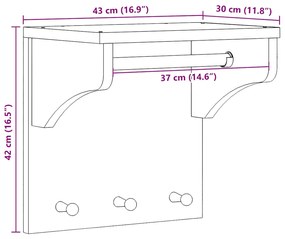 Cabide de parede Branco 43x30x42 cm Pinho de madeira maciça