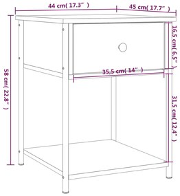 Mesa de cabeceira 44x45x58 cm derivados madeira cinzento sonoma