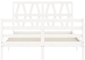 Estrutura de cama de casal c/ cabeceira madeira maciça branco