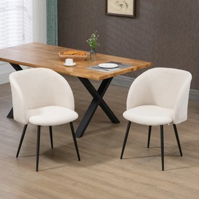 Conjunto de 2 cadeiras de sala de jantar com encosto em tecido com efeito de lã felpuda e pés em aço, 55 x 62 x 80 cm, bege e preto