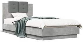 Estrutura cama c/ cabeceira/luzes LED 100x200 cm cinza cimento