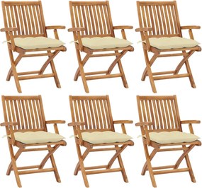 vidaXL Cadeiras de jardim dobráveis c/ almofadões 6 pcs teca maciça