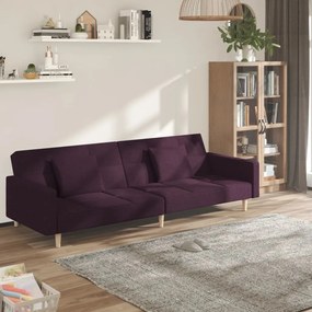 vidaXL Sofá-cama 2 lugares com duas almofadas tecido roxo