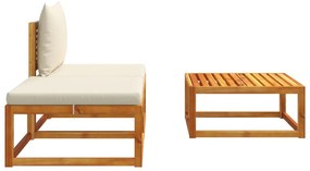 3 pcs conjunto de sofás de jardim com almofadões acácia maciça