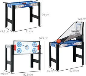 Mesa de jogos multifunções 5 em 1: bilhar, pingue-pongue, jogo de discos, mini-basquetebol, tiro com arco, azul