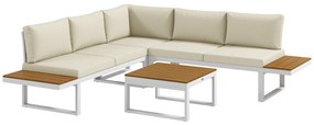 Outsunny Conjunto de Móveis de Jardim Inclui 2 Sofás Duplos 1 Sofá de Canto e Mesa de Centro com Almofadas para Pátio Creme