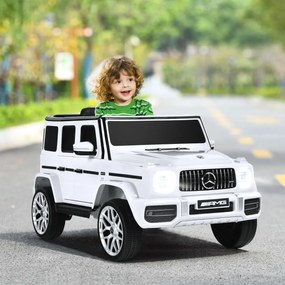 Carro elétrico infantil 12V com 2 portas, música, comando à distância, buzina, luzes LED e cinto de segurança para crianças de 3 a 8 anos, branco
