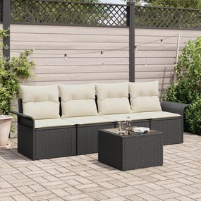 Conjunto de Sofá de Jardim vidaXL 5 Peças com Almofadas de Vime Poliés