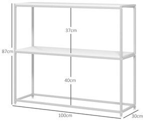 Mesa Consola de Entrada Mesa de Entrada com Estante Aberto e Estrutura de Aço Anti-tombo para Sala 100x30x87 cm Branco
