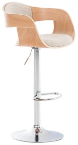 Banco de bar Kingston em tecido e com estrutura cromada 50 x 88-102 x 48 cm Creme + Cor Natural