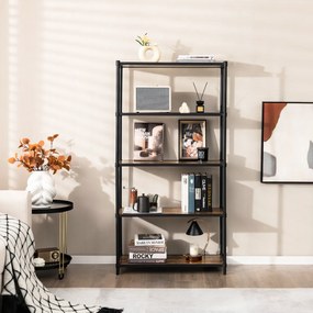 Estante alta com 5 níveis de armazenamento Estrutura metálica para escritório Sala Quarto Cozinha 80 x 29 x 154 cm Castanho Rústico + Preto