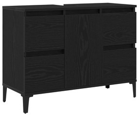 Conjunto de Móveis para Banheiro de 3 Peças Carvalho Preto Madeira