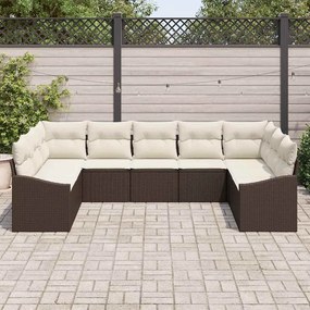 Conjunto de sofá de jardim de 9 peças com almofadas marrom em rattan p