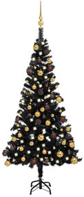 Árvore de Natal artificial c/ luzes LED e bolas 120cm PVC preto
