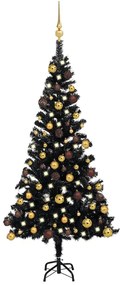 vidaXL Árvore Natal artificial pré-iluminada c/ bolas PVC preto