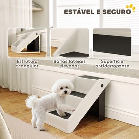 Escada Dobrável para Cães de 3 Degraus para Animais Mais Velhos para Cama Sofá 53x30,5x36,5 cm Creme