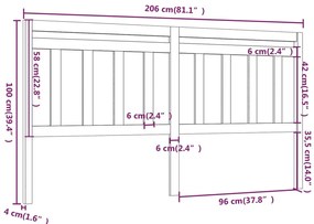 Cabeceira de cama 206x4x100 cm pinho maciço cinzento