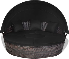 Cama de jardim redonda com Toldo retrátil Assentos separados Almofadas de vime de rattan Mesa de café Jardim Pátio castanho e Preto