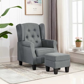 vidaXL Poltrona com apoio de pés tecido cinzento-claro