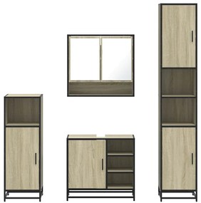 4 pcs conj. móveis casa banho derivados madeira carvalho sonoma