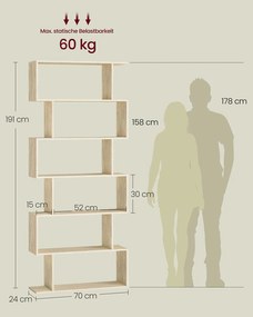 Estante elegante com 6 prateleiras 24 x 70 x 191 cm bege natural