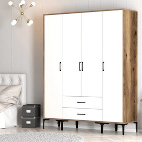 Guarda-Roupa Kumsal STS – Nogueira e Branco – 160 cm x 47,5 cm x 201,4