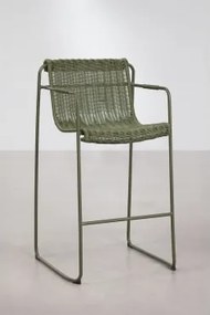 Pack De 2 Bancos Altos De Jardim Empilháveis Com Apoios De Braços Em Rattan Sintético E Aço Revia ↑75 Cm & Verde Azeitona Intenso - Sklum
