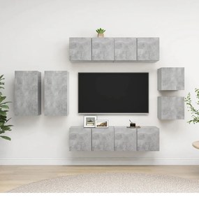 8 pcs conjunto de móveis de TV contraplacado cinzento cimento