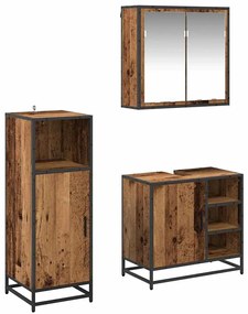 vidaXL Conjunto de Móveis para Banheiro com porta 3 pcs Madeira Antiga