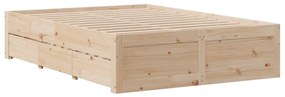 Cama sem colchão com gavetas 140x200 cm madeira de pinho maciça
