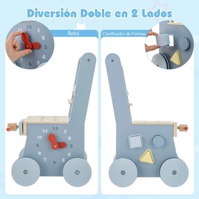 Andador de madeira para bebés Brinquedos de ferramentas para bebés com arrumação inferior 30 x 30 x 47 cm Azul