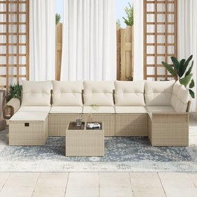 Conjunto de Sofás de Jardim de 8 Peças com Almofadas Bege Vime PE