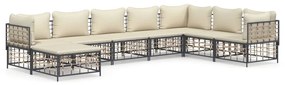 8 pcs conjunto lounge de jardim c/ almofadões vime PE antracite