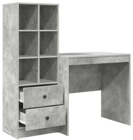 Mesa vidaXL cinza concreto com armazenamento e madeira engenheirada
