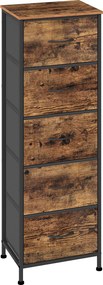 Cómoda com 5 gavetas, estreito em tecido 39,6 x 30 x 117,7 cm castanho vintage-preto