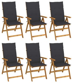 vidaXL Cadeiras de jardim dobráveis c/ almofadões 6 pcs acácia maciça