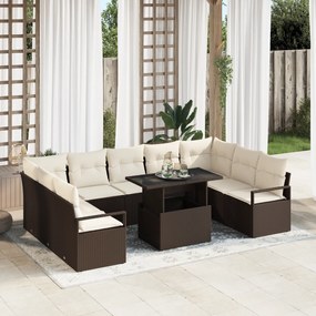 Conjunto de Sofá de Jardim vidaXL 10 Peças com Almofadas Castanho Poli