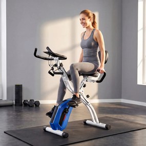 Bicicleta estática dobrável, bicicleta de fitness 3 em 1, silenciosa, conectada ao Kinomap via Bluetooth e ao Zwift, 105 x 53,5 x 109 cm, azul