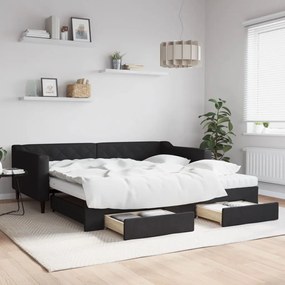 vidaXL Sofá-cama com gavetão e gavetas 100x200 cm tecido preto