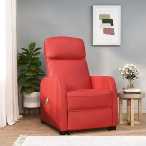 vidaXL Poltrona de massagens elevatória couro artificial vermelho