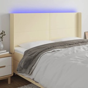 vidaXL Cabeceira cama c/ LED 163x16x118/128 cm couro artificial crème