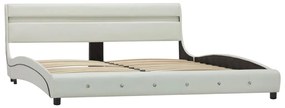 Estrutura de cama com LED 150x200 cm couro artificial branco