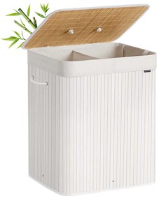 Cesto para roupa suja em bambu com 2 compartimentos 50 x 40 x 61 cm branco