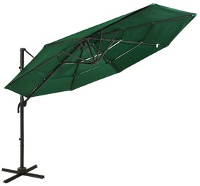 Guarda-sol de jardim 4 camadas c/ poste de alumínio 3x3 m verde