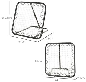 Rede de Rebote Dobrável com Ângulo Ajustável de 5 Níveis para Treinamento de Futebol Tenis Beisebol Desportes 84x78x65-78cm Preto