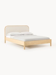 Cama em madeira com cabeceira em bouclé Jones