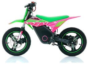 Mini moto elétrica para crianças velocidade até 35Km/h C/Limitador RFN Warrior SX-E500 500W 36V 14/14” Verde e Rosa