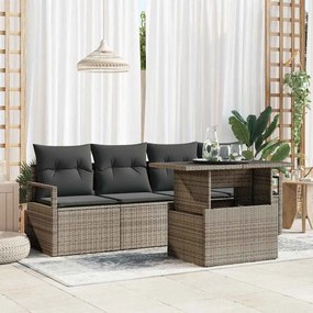 Conjunto de Sofá de Jardim de 5 Peças com Almofadas Cinza Rattan Polipropileno