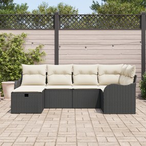 Conjunto de Sofá de Jardim vidaXL de 6 Peças com Almofadas Preto Ratta