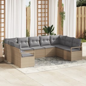 Conjunto de Sofá de Jardim vidaXL de 9 Peças com Almofadas de Vime Bej